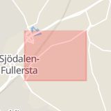 Karta som med röd fyrkant ramar in Sjödalen, Kommunalvägen, Huddinge, Stockholms län