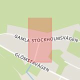Karta som med röd fyrkant ramar in Glömsta, Huddinge, Stockholms län