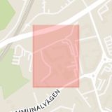 Karta som med röd fyrkant ramar in Sjödalen, Rådsvägen, Huddinge, Stockholms län