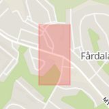 Karta som med röd fyrkant ramar in Fårdala, Tyresö, Stockholms län