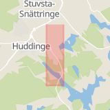 Karta som med röd fyrkant ramar in Lännavägen, Sjödalen, Huddinge, Stockholms län