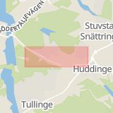 Karta som med röd fyrkant ramar in Glömstavägen, Huddinge, Stockholms län