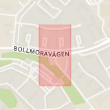 Karta som med röd fyrkant ramar in Bollmoravägen, Granängsvägen, Tyresö, Stockholms län