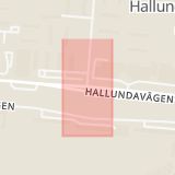 Karta som med röd fyrkant ramar in Hallundavägen, Hundhamravägen, Botkyrka, Stockholms län