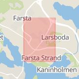Karta som med röd fyrkant ramar in Farsta, Ågesta Broväg, Stockholm, Stockholms län