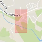 Karta som med röd fyrkant ramar in Ridskolevägen, Tyresö, Stockholms län