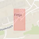 Karta som med röd fyrkant ramar in Fittja, Stockholm, Trafikplats Fittja, Botkyrka, Stockholms län