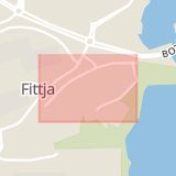 Karta som med röd fyrkant ramar in Värdshusvägen, Fittja, Botkyrka, Stockholms län