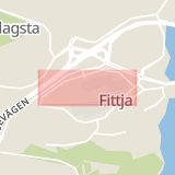 Karta som med röd fyrkant ramar in Fittja, Forvägen, Botkyrka, Stockholms län