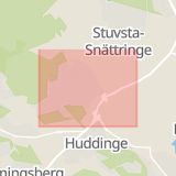 Karta som med röd fyrkant ramar in Fullersta, Huddinge, Stockholms län