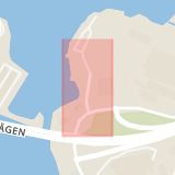 Karta som med röd fyrkant ramar in Vårby, Hamnvägen, Huddinge, Stockholms län