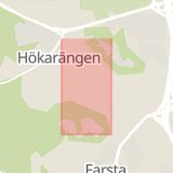 Karta som med röd fyrkant ramar in Hökarängen, Pepparvägen, Stockholm, Stockholms län