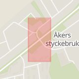Karta som med röd fyrkant ramar in Åkers Styckebruk, Strängnäs, Södermanlands län