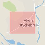 Karta som med röd fyrkant ramar in Åkers Styckebruk, Bruksvägen, Strängnäs, Södermanlands län