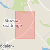 Karta som med röd fyrkant ramar in Huddingevägen, Stuvsta, Huddinge, Stockholms län