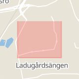 Karta som med röd fyrkant ramar in Landbotorpsallén, Ladugårdsängen, Örebro, Örebro län
