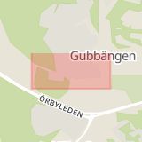 Karta som med röd fyrkant ramar in Gubbängen, Majrovägen, Stockholm, Stockholms län