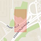 Karta som med röd fyrkant ramar in Lindvreten, Vårby, Huddinge, Stockholms län
