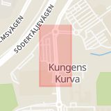 Karta som med röd fyrkant ramar in Kungens Kurva, Huddinge, Stockholms län