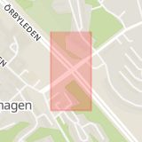 Karta som med röd fyrkant ramar in Örbyleden, Grycksbovägen, Stockholm, Stockholms län