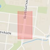 Karta som med röd fyrkant ramar in Slussgatan, Sturegatan, Örebro, Örebro län