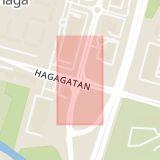 Karta som med röd fyrkant ramar in Västhaga, Hagagatan, Örebro, Örebro län