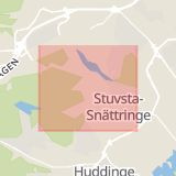 Karta som med röd fyrkant ramar in Snättringe, Huddinge, Stockholms län