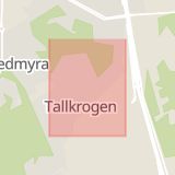 Karta som med röd fyrkant ramar in Tallkrogsvägen, Tallkrogen, Kvarnholmen, Stockholm, Stockholms län