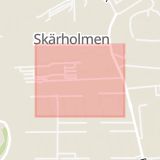 Karta som med röd fyrkant ramar in Skärholmen, Brantholmsgränd, Stockholm, Stockholms län