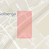 Karta som med röd fyrkant ramar in Solberga, Älvsjö Station, Stockholm, Stockholms län