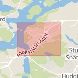 Karta som med röd fyrkant ramar in Södertäljevägen, Bornsjön, Huddinge, Stockholms län