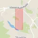 Karta som med röd fyrkant ramar in Svartlösavägen, Vantörsvägen, Älvsjö, Stockholms län