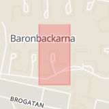 Karta som med röd fyrkant ramar in Baronbackarna, Nike, Örebro, Örebro län
