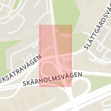 Karta som med röd fyrkant ramar in Bredängsvägen, Slättgårdsvägen, Stockholms län