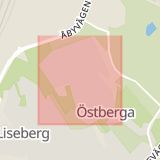 Karta som med röd fyrkant ramar in Östberga, Östbergabackarna, Stockholm, Stockholms län