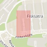 Karta som med röd fyrkant ramar in Fisksätra, Laxgatan, Nacka, Stockholms län