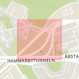 Karta som med röd fyrkant ramar in Talltunneln, Gullmarsplan, Årstatunneln, Stockholm, Stockholms län