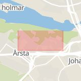Karta som med röd fyrkant ramar in Årsta, Siljansvägen, Sköntorpsvägen, Stockholm, Stockholms län