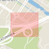 Karta som med röd fyrkant ramar in Södra Hammarbyhamnen, Hammarbyvägen, Östra Hammarbyavfarten, Stockholm, Stockholms län