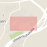 Karta som med röd fyrkant ramar in Svandammsvägen, Midsommarkransen, Stockholm, Stockholms län