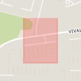 Karta som med röd fyrkant ramar in Vivalla, Strofgatan, Örebro, Örebro län