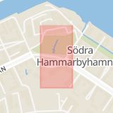 Karta som med röd fyrkant ramar in Södra Hammarbyhamnen, Luma, Stockholm, Stockholms län