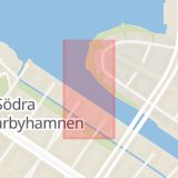 Karta som med röd fyrkant ramar in Hammarby Sjöstad, Sicklauddsbron, Stockholm, Stockholms län