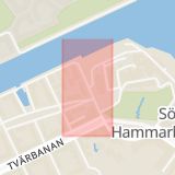 Karta som med röd fyrkant ramar in Södra Hammarbyhamnen, Lumagatan, Stockholm, Stockholms län
