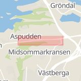 Karta som med röd fyrkant ramar in Aspudden, Hägerstensvägen, Stockholm, Stockholms län