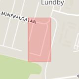 Karta som med röd fyrkant ramar in Gnejsvägen, Lundby, Örebro, Örebro län