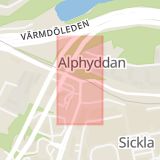 Karta som med röd fyrkant ramar in Sickla, Nacka, Stockholms län