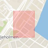 Karta som med röd fyrkant ramar in Liljeholmen, Marieviksgatan, Stockholm, Stockholms län