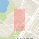 Karta som med röd fyrkant ramar in Liljeholmen, Liljeholmstorget, Stockholm, Stockholms län