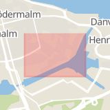 Karta som med röd fyrkant ramar in Hammarbyhamnen, Stockholm, Stockholms län